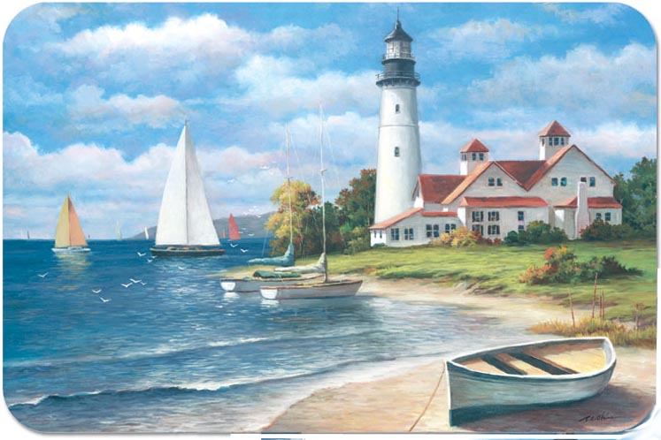 ! A Beach Lighthouse Mural Glass CuttingBoard Trivet